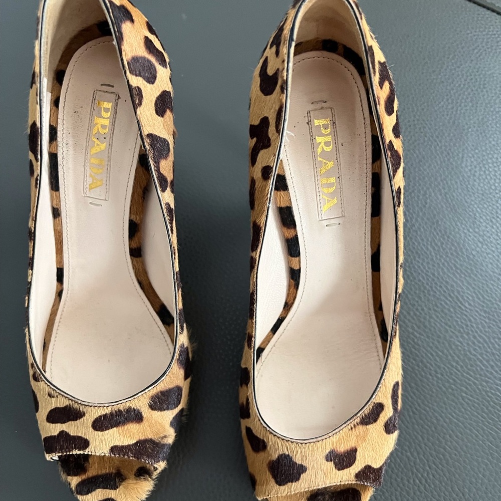 Prada Animal Print Peep Toe Heels